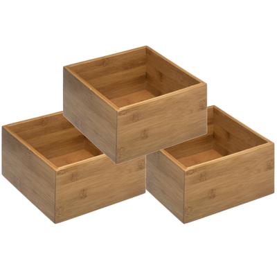 Set van 3x stuks sieraden/make-up houder/box - vierkant - 18 x 18 x 9,5 cm - bamboe hout