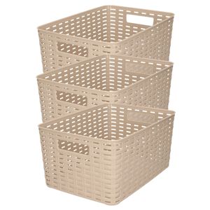 5x stuks rotan gevlochten opbergmand/opbergbox kunststof - Taupe - 22 x 33 x 16 cm