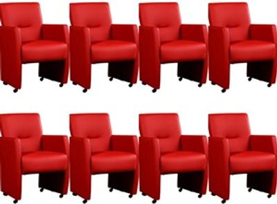Set van 8 Rode leren moderne eetkamerfauteuils Pleasure - Toledo Leer Ducati (rood leer)
