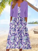 Small Floral Vacation Cotton Two-Piece Set With No