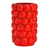 Bloemenvaas aardbeien - rood - keramiek - D12 x H19 cm - fruitvaas aardbei patroon