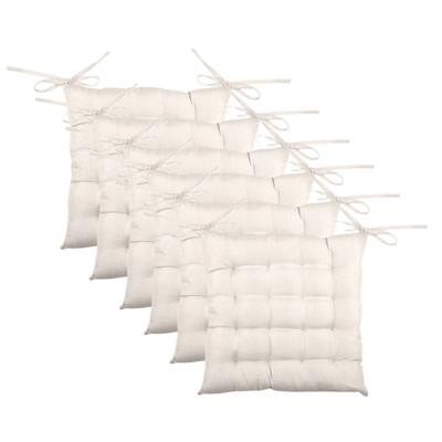 Stof Textile stoelkussen BEA - 6x - gebroken wit - 40 x 40 x 4 cm - touwtjes sluiting - binnen/buite