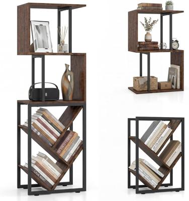 Zesdelige Stellingkast met Geometrisch Ontwerp Voorzien van Zes Open Display- en Opbergplanken Metalen Frame