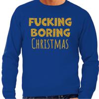 Foute Kersttrui/sweater voor heren - Boring Christmas - blauw - glitter goud - thumbnail