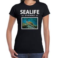 Zeeschildpad t-shirt met dieren foto sealife of the world zwart voor dames - thumbnail