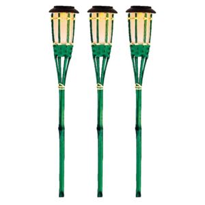 3x Groene buiten/tuin Led fakkel Bodi solar verlichting 54 cm vlam
