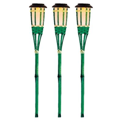 3x Groene buiten/tuin Led fakkel Bodi solar verlichting 54 cm vlam