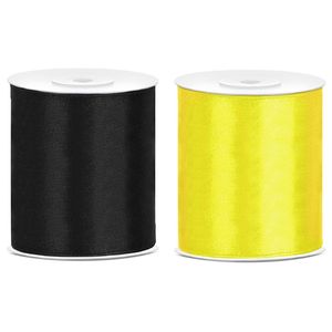 2x rollen hobby decoratie satijnlint zwart-geel 10 cm x 25 meter