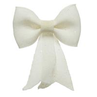 Decoris strik - wit met glitter pailletten?- 14 cm - kerststrik/kerststrikken - kerstversiering