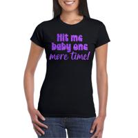 Verkleed T-shirt voor dames - Hit me baby - zwart - paarse glitter - foute party - feestkleding