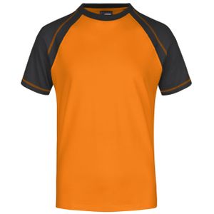 Oranje met zwart heren t-shirt van katoen