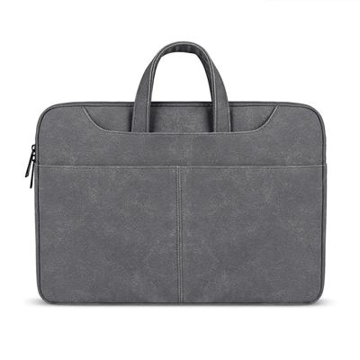 ST06S waterdichte PU lederen rits verborgen draagbare riem One-schouder handtas voor 14 1 inch laptops met Magic stick & koffer gordel (donkergrijs)