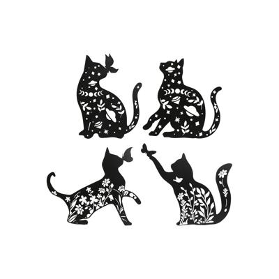 Wanddecoratie Home ESPRIT Zwart Kat 37 x 1,3 x 48 cm (4 Stuks)
