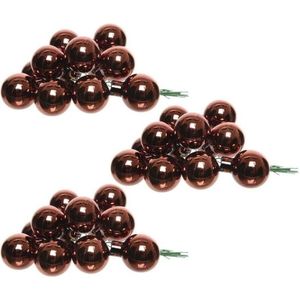 30x Roodbruine mini kerstballen kerststukje stekers 2,5 cm glans