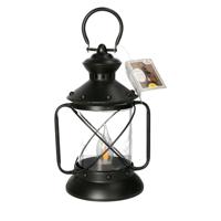 Solar stormlantaarn - vintage zwart - 20 x 31 cm - metaal - vlameffect - stormlamp - tuinverlichting