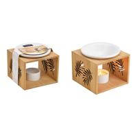 Geurbrander bladdecor van bamboe, keramiek, naturel, wit (B/H/D) 12x10x12 cm