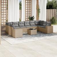 11-delige Tuinset met kussens poly rattan beige