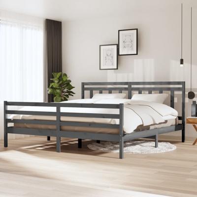 Bedframe massief hout grijs 200x200 cm