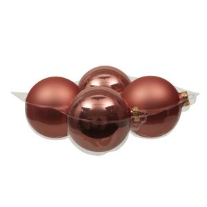 Grote kerstballen - 4x st - koraal roze - 10 cm - glas - glans/mat