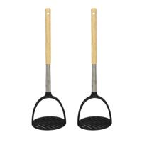 Aardappelstamper/pureestamper - 2x - kunststof/hout - keuken gerei - 32 cm