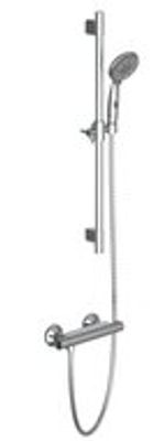 AQUA 2 SAVE doucheset met thermostatische mengkraan, chroom antikalk nozzles 5 functies met knop voor watestop functie douchekop: Ø ca. 10 cm douchestang van metaal, lengte: ca. 56 cm flexib
