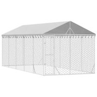 vidaXL Hondenkennel met dak 3x7,5x2,5 m gegalvaniseerd staal zilver - thumbnail