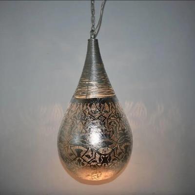 Marokkaanse hanglamp &apos;Marek&apos; blad zilver druppel E27 fitting 280mm