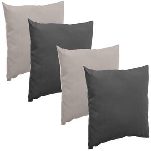 Bank/sier/tuin kussens voor binnen/buiten set 4x stuks lichtgrijs/antraciet 40 x 40 cm