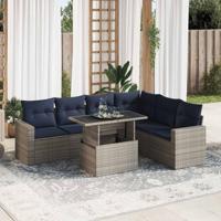7-delige Loungeset met kussens poly rattan acacia zwart