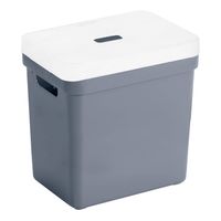 Opbergboxen/opbergmanden donkerblauw van 25 liter kunststof met transparante deksel - Opbergbox - thumbnail