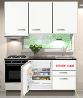 Keukenblok 180cm wit hoogglans incl gas-kookplaat, inbouwkoelkast, afzuigkap en combi magnetron RAI-2459 - thumbnail