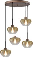 Masterlight 5-lichts hanglampGenua bruin met 5x goud glas Ø 24cm - 2972-15-15-50-5-24