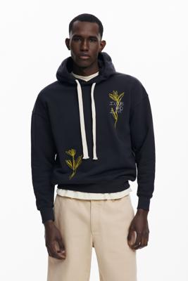 Sweatshirt met capuchon en borduursels - BLACK - M