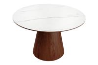 Eettafel UNIQUE 120cm rond notenhout gefineerd keramiek wit marmeren blad - 45144