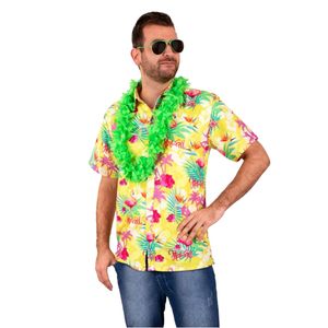 Hawaii shirt/blouse - Verkleedkleding - Heren - Tropische bloemen - geel