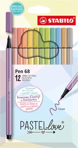 STABILO Pen 68 viltstift Medium Beige, Blauw, Groen, Lichtgroen, Oranje, Pastel, Perzik, Violet, Geel 12 stuk(s)