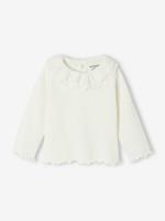 T-shirt baby met lange mouwen en geborduurde kraag ecru