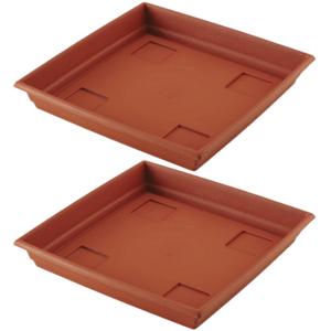 Bloempot/plantenpot - Set van 4x stuks - terra cotta - onderschaal/opvangbord - kunststof - diameter