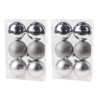 12x Zilveren kerstballen 8 cm kunststof mat/glans/glitter - Kerstbal