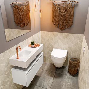 Toiletmeubel Mondiaz Andor | 80 cm | Meubelkleur Talc | Lex vrijhangend wastafel Talc Links | 1 kraangat