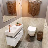 Toiletmeubel Mondiaz Andor | 80 cm | Meubelkleur Talc | Lex vrijhangend wastafel Talc Links | 1 kraangat