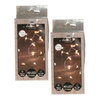 Draadverlichting lichtsnoer - 2x - 40 led lampjes - warm wit - zilver draad - 200 cm - lichtdraad