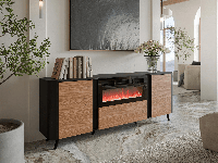 Dressoir VOLACHO 3 deuren zwart/walnoot met haard