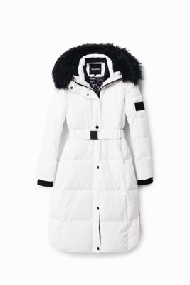 Lange padded jas met afneembare mouwen - WHITE - M