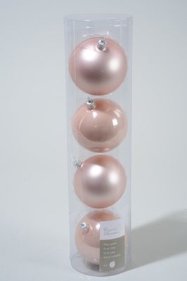 4 kerstballen poeder roze emaille 100 mm - Ksd