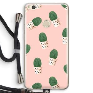 Cactusprint roze: Huawei Ascend P8 Lite (2017) Transparant Hoesje met koord
