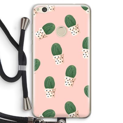 Cactusprint roze: Huawei Ascend P8 Lite (2017) Transparant Hoesje met koord