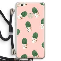 Cactusprint roze: Huawei Ascend P8 Lite (2017) Transparant Hoesje met koord