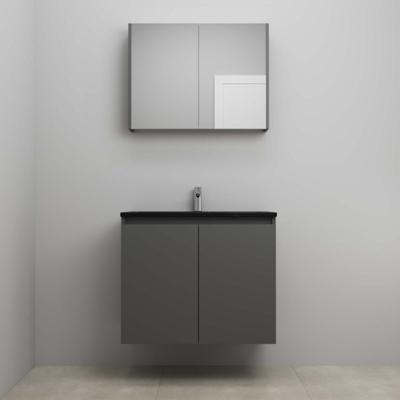 On-Line Badkamermeubelset - 80 cm - Voorgemonteerd - Greeploze Ladestructuur - Acryl Wastafel - 1 Kraangat - Spiegelkast - Mat Antraciet