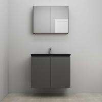 On-Line Badkamermeubelset - 80 cm - Voorgemonteerd - Greeploze Ladestructuur - Acryl Wastafel - 1 Kraangat - Spiegelkast - Mat Antraciet